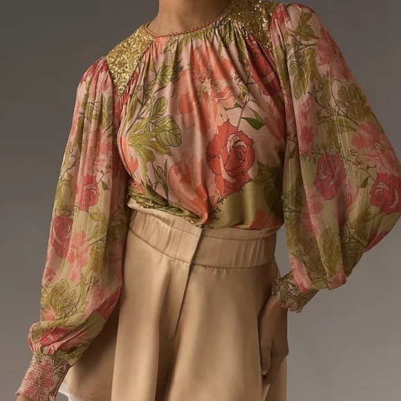 NWT ANTHROPOLOGY BI-nk Sequin-Embellished BLOUSE NEW WITH TAG SIZE US XL - Picture 1 of 6